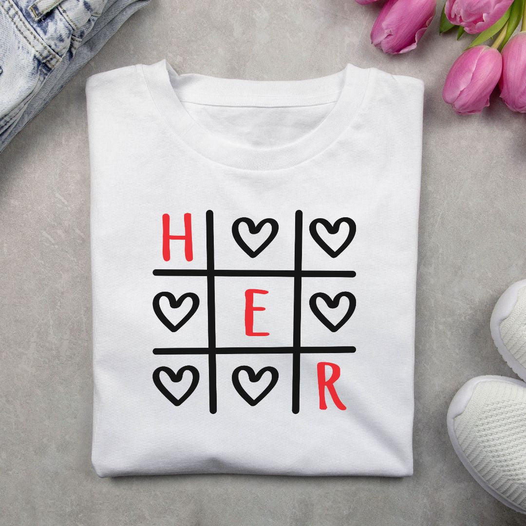 Him Her Heart smiley White Couple T Shirt
