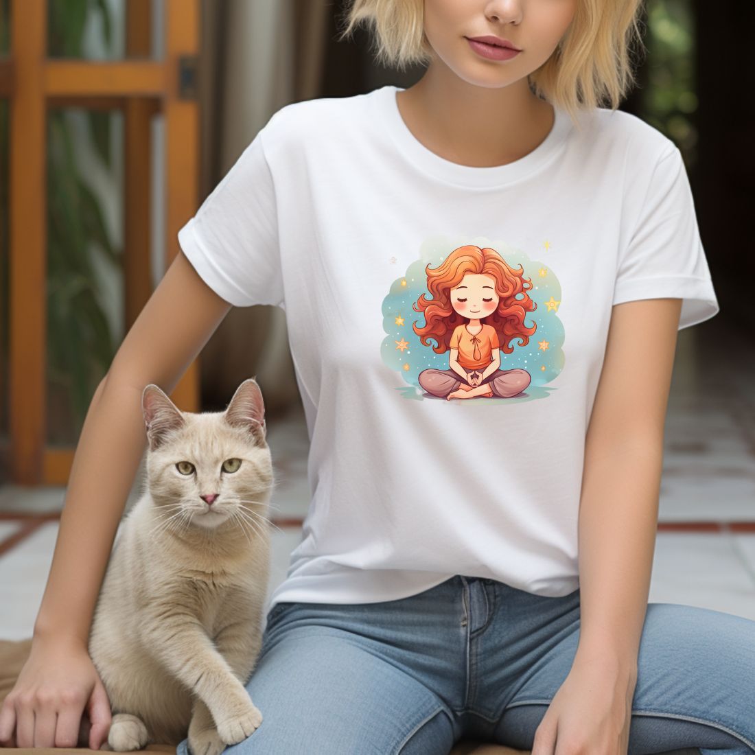 Cute Girl Yoga Meditation T-Shirt