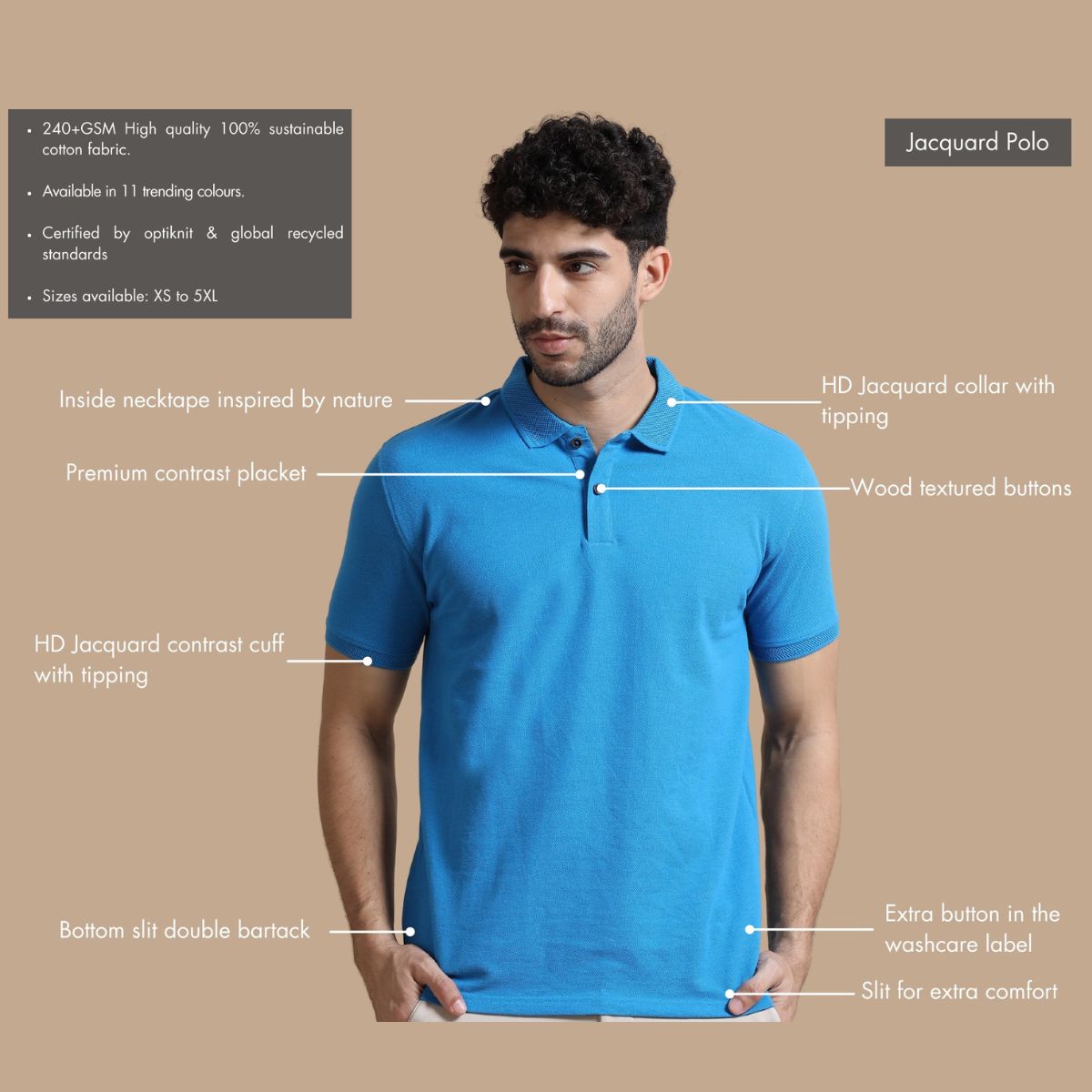 Sustainable Jacquard Polo T-Shirt | Premium Eco Cotton - Image 3